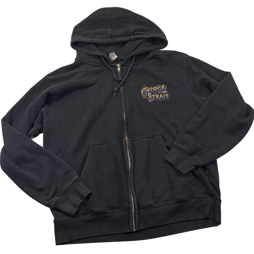 George Strait Full Zip Hoodie Black GS Concert Mens Large. 1063B5